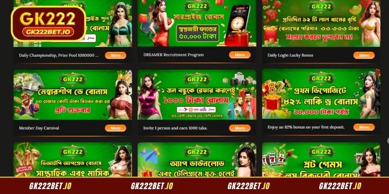 Dashboard showcasing the variety of available GK22 Promotions