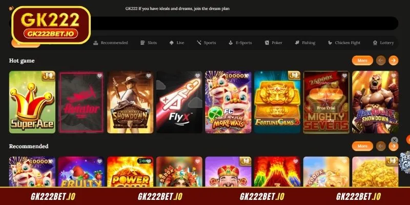 Modern dashboard showcasing About GK22 gaming categories